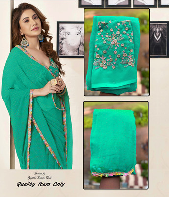 Riddhi textile Hub Embellished Bollywood Georgette Saree(Light Green)