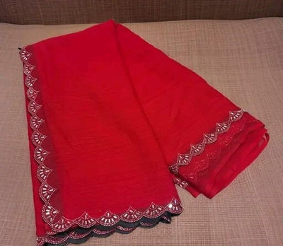 riyanshi fashion Self Design, Embellished Bollywood Georgette Saree(Red)