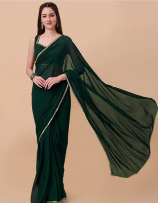 BK COLLECTION Solid/Plain Bollywood Georgette Saree(Green)