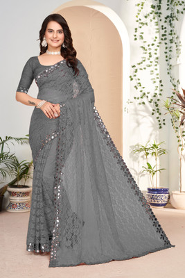 MAA CREATION Embellished Bollywood Net Saree(Grey)