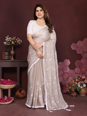 Divastri Embroidered Bollywood Chiffon Saree(Beige)