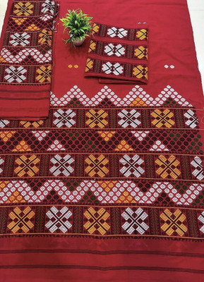 Pridivu Woven Mekhela Chador Pure Silk Saree(Red)