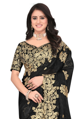 AVIRAT DESIGNER STUDIO Embroidered Bollywood Georgette, Chiffon Saree(Black)