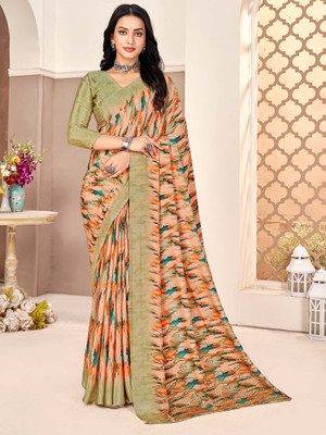 Sareemall Printed Chinnalapattu Crepe Saree(Orange)