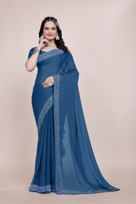 Lajamani Fashion Solid/Plain, Embellished Bollywood Georgette Saree(Beige)