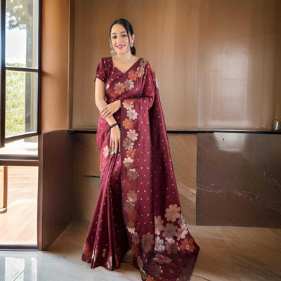 CP TEXTILE Solid/Plain Banarasi Jacquard Saree(Maroon)