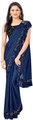 Btop Embellished Bollywood Lycra Blend Saree(Blue)