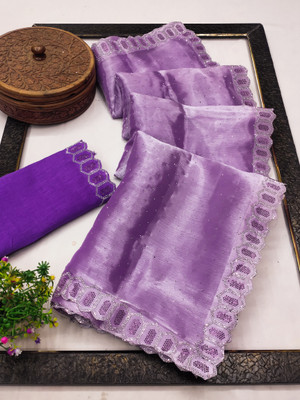 kashvi sarees Embellished, Solid/Plain, Self Design, Temple Border Bollywood Tissue, Brocade Saree(Purple)