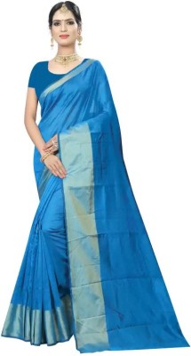 Saadhvi Self Design Daily Wear Cotton Blend Saree(Light Blue)