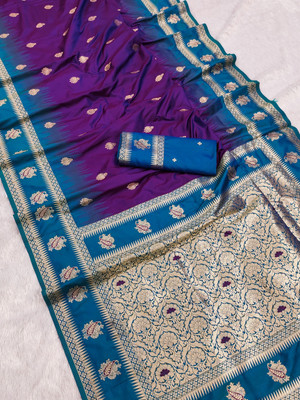 fospy Woven Banarasi Jacquard, Pure Silk Saree(Purple)