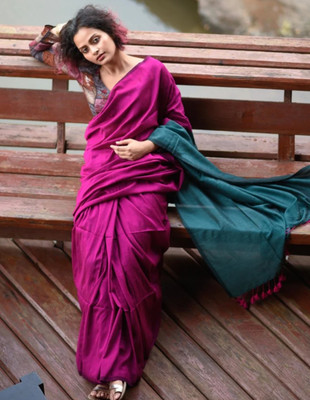 Sandhyatara Solid/Plain Handloom Pure Cotton Saree(Multicolor)