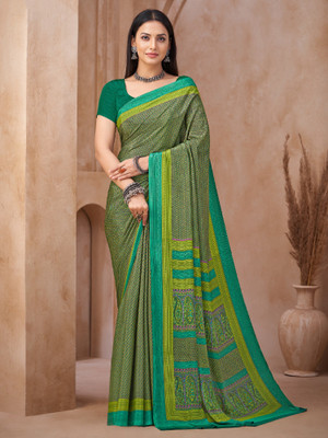 Divastri Floral Print, Geometric Print, Digital Print, Printed Bollywood Crepe Saree(Green)