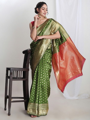 Janasya Self Design Banarasi Silk Blend Saree(Green)