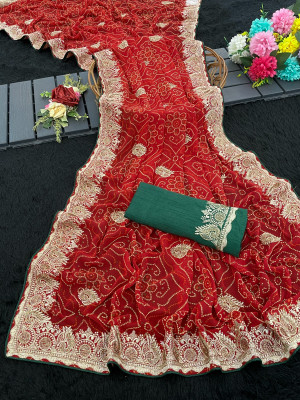 LAJEELEE Embroidered Bandhani Georgette Saree(Multicolor)