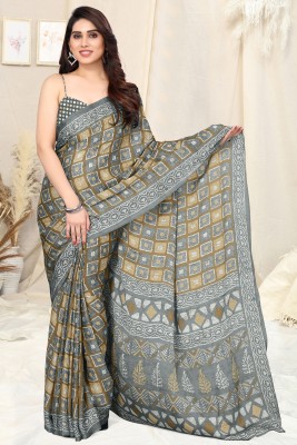 MIRCHI FASHION Printed, Geometric Print Daily Wear Chiffon, Georgette Saree(Beige, Grey)