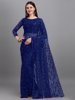 CSB Self Design Bollywood Net Saree(Dark Blue)