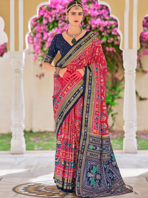ANOUK Printed Patola Silk Blend Saree(Pink)