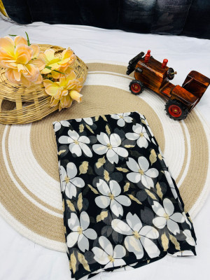 Bhuwal Fashion Floral Print Daily Wear Georgette Saree(Black)
