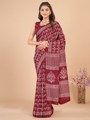 Divastri Printed Daily Wear Silk Blend Saree(Maroon)