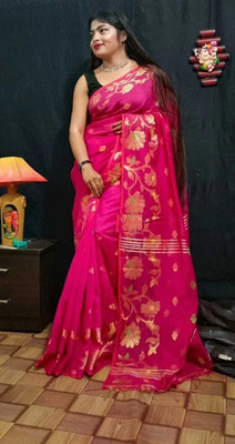 Sabita Embellished Handloom Cotton Silk Saree(Pink, Gold)