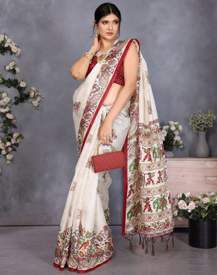 YASHIKA Printed Daily Wear Art Silk Saree(Red, White)