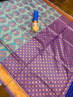 Rudr Venture Digital Print Banarasi Jacquard Saree(Multicolor)