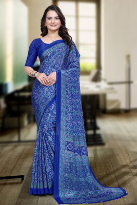 KONICA FAB Printed Daily Wear Crepe Saree(Blue)