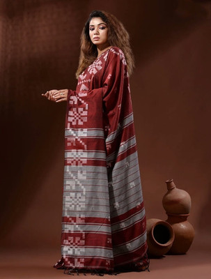 Amita Collections Woven Daily Wear Pure Cotton Saree(Maroon)