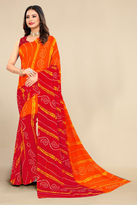 KISSAH Printed Bollywood Georgette Saree(Orange)