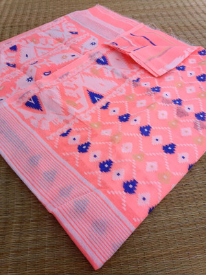 Dristikone Self Design Jamdani Pure Cotton Saree(Multicolor)