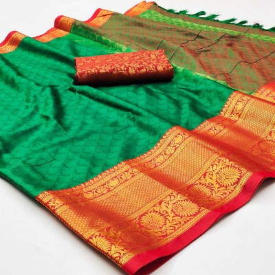 SHWENILA Woven Daily Wear Cotton Silk Saree(Green)