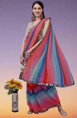 Qyra Digital Print Leheria Georgette Saree(Multicolor)