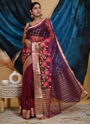 Banaras silk palace Woven Banarasi Organza Saree(Magenta)