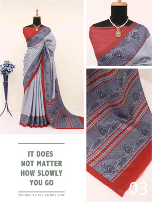 SimSim Trendz Printed Daily Wear Polyester, Cotton Blend Saree(Blue)