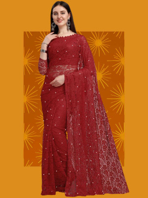 NORAFLEX Self Design Bollywood Net Saree(Maroon)