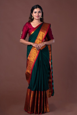 Banaras silk palace Embroidered Banarasi Satin Saree(Dark Green)