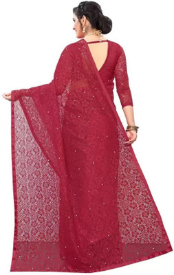 NEXA Solid/Plain Bollywood Net Saree(Maroon)