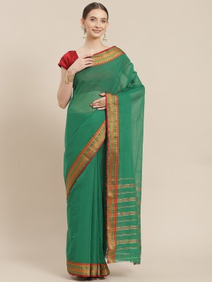 Ishin Woven Bollywood Cotton Blend Saree(Green)