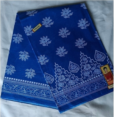 Minu Fashion Printed, Digital Print Kanjivaram Cotton Blend, Pure Cotton Saree(Blue)