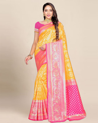 Aldwych Woven Banarasi Silk Blend Saree(Yellow)