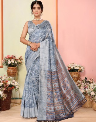 Divastri Printed Bhagalpuri Art Silk, Lace Saree(Blue)