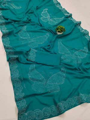 DHINITA Applique Bollywood Georgette Saree(Light Green)