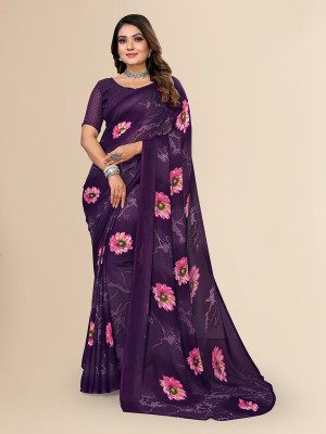 kashvi sarees Floral Print Daily Wear Georgette Saree(Purple)