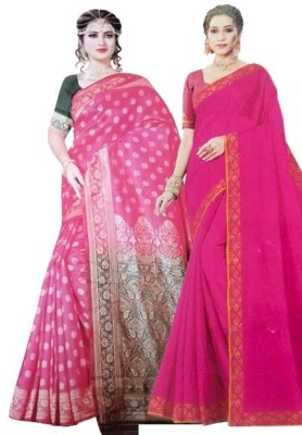 Shree Shyam Collection Solid/Plain Banarasi Pure Silk Saree(Pack of 2, Pink)