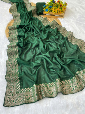 Julee Embroidered Bollywood Silk Blend Saree(Green)