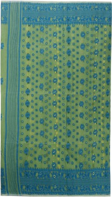 paul bastralaya Printed Jamdani Cotton Silk Saree(Light Green, Light Blue)