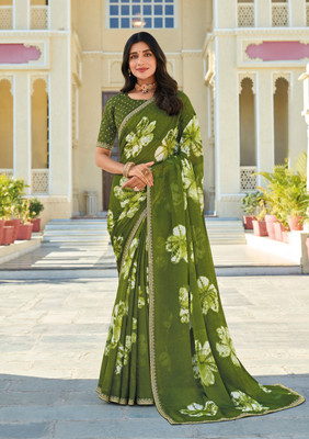 Laxmipati sarees Floral Print Daily Wear Chiffon Saree(Green)