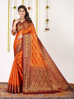 Shopwell Woven Banarasi Organza, Cotton Silk Saree(Multicolor)