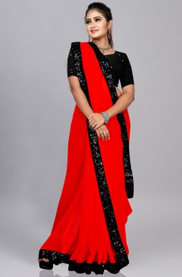 FASHION RELOADER Embroidered Bollywood Georgette Saree(Red)