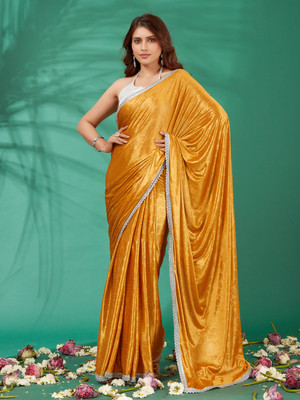 Aadishakti Fashion Embellished Bollywood Lycra Blend Saree(Mustard)